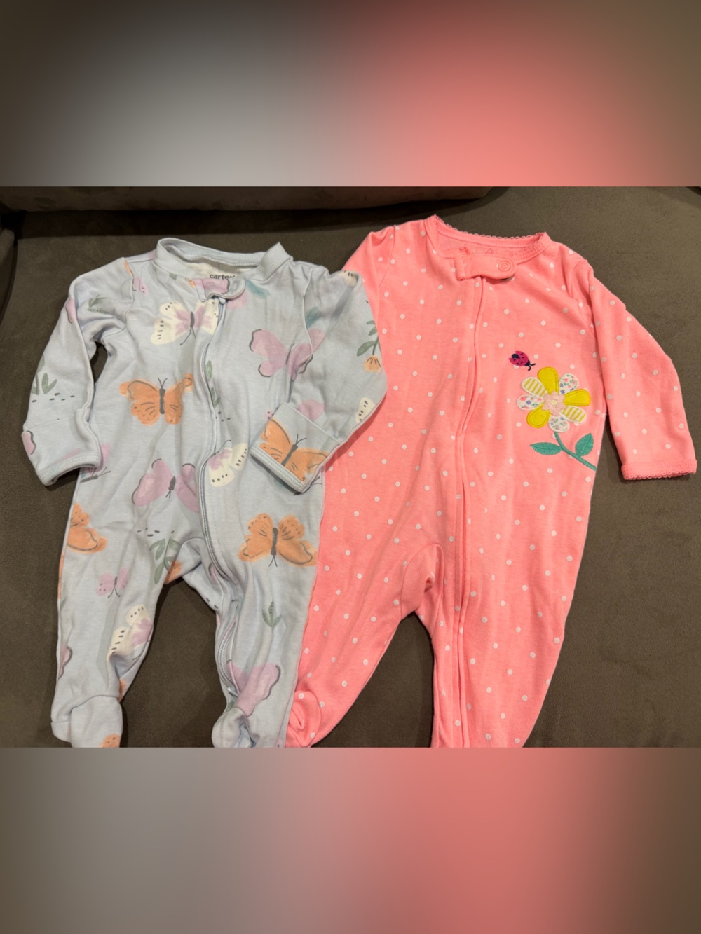 Carter's Coral Pink Polka Dot Baby Sleeper and butterfly bundle